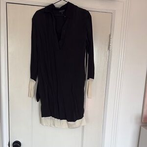 Rag & Bone Black and Cream Plunge Neck Shirt Dress